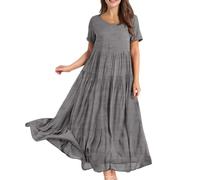 Maxikleider Damen Sommer mit Ärmel Elegante Kleider Damen A Linie Sommerkleider Leicht Und Luftig Kleid Frauen Kurzarm Damenkleider Locker Strandkleid Luftig Einfarbig Maxikleid
