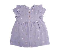 maximo GOTS Baby Girl Kleid, Kurzarm, Musselinstoff Bestickt, Futter Musselin, Flieder mit Margeriten-Motiv