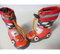MaxiMo Kindergummistiefel, Babygummistiefel, Naturgummi mit Futter, rot/grau mit Motiv "Auto", reflektierend, jeder Stiefel ein Unikat (21)