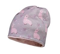 maximo MINI-Beanie für Mädchen, Herbst/Winter, Jersey Bedruckt BW-Fleece Futter rauchmeliert-rosa mit Alpaka, Gr. 49