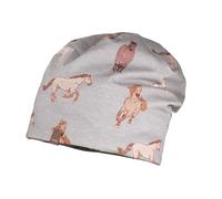 maximo Mini-Beanie für Mädchen und Jungen, Herbst/Winter, Reversible Jersey Bedruckt mit Futter, grau mit Pferden, Gr. 53