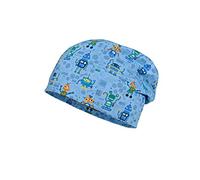 maximo MINI-Beanie, Topfmütze Jungen, blau mit Motiv Roboter, bedruckter Jersey