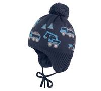 maximo MINI Boy-Mütze, Baufahrzeuge ausgenäht, Pompon, Band Made in Germany