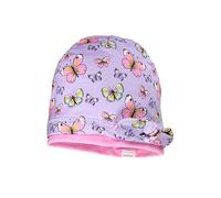 maximo MINI Girl-Beanie, Krokus-rosa mit Schmetterlingen und Schleifeendeko, Kontrastrand, Made in Germany (as3, Numeric, Numeric_51)