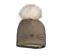 maximo MINI Girl-Beanie, Short, Flockmotiv Schnurrbart, Pompon, Futter