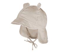 maximo GOTS Baby-Schildmütze, Öhrchen Musselinstoff, Nackenschutz, Bindeband 45 beigemeliert