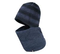 maximo Twotone Stripes Kids Schlupfmütze Schalhaube Kindermütze Balaclava Kinder - Made in Germany mit Futter, Futter Winter Herbst-Winter - 55 cm dunkelblau