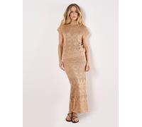 Maxirock APRICOT "Mixed Pointelle Knit Maxi Skirt", Damen, Gr. M (38), weiß (stein), Obermaterial: 100% sonstige Fasern AF., unifarben, Röcke Maxirock, mit zierenden Knöpfen (86987919-38) stein