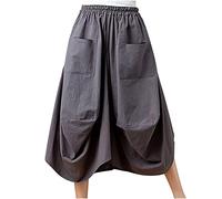 Maxirock aus Baumwollleinen für Damen, locker, eng, Midi-Laternenrock, eleganter rock, Cargo-Röcke mit Taschen, einfarbig, Baggy-Y2K, Hippie-Rock, Sommerrock, Freizeitrock, dunkelgrau,