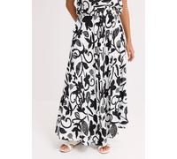 Maxirock BONPRIX, Damen, Gr. 38, schwarz-weiß (wollweiß, schwarz floral), Obermaterial: 100% Viskose, ausgestellt, Röcke Maxirock, aus Viskose, ausgestellte Passform, knöchellang, bedruckt (29013300-3