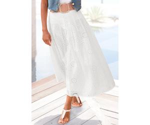 Maxirock BUFFALO, Damen, Gr. 42, weiß, Web, Obermaterial: 100% Baumwolle. Futter: 100% Viskose, unifarben, figurumspielend knöchelfrei, Röcke Maxirock, aus Spitze, Eyelet, Sommerrock, modische Lochsti