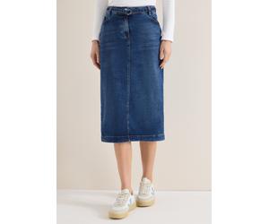 Maxirock CECIL, Damen, Gr. 30, mid blau wash, Web, 77% Baumwolle, 20% wiederverwerteter Polyester, 3% Elasthan, unifarben, comfort fit normal, Röcke Maxirock, Middle Waist (24694208-30) mid blau wash