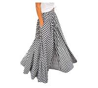 Maxirock Damen Lang,Karierter Rock Damen,Faltenrock Damen Große Größen Lange Röcke Swing Maxi Rock A Linie Freizeitrock Hohe Taille Plisseerock Bodenlänge Damenrock mit Taschen Herbst Sommer