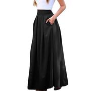 Maxirock Damen Lang,Karierter Rock Damen,Faltenrock Damen Große Größen Lange Röcke Swing Maxi Rock A Linie Freizeitrock Hohe Taille Plisseerock Bodenlänge Damenrock mit Taschen Herbst Sommer