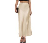 Maxirock für Damen, Leopardenmuster, Satin, hohe Taille, elastischer Bund, Seide, A-Linie, lässig, Party, 2025, Sommer, lange Röcke, Solider Champagner, Mittel