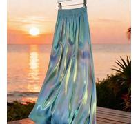 Maxirock in Große Größen aus irisierendem Satin - Hochtaillierter, fließender langer Rock für Strandurlaub & lässigen Frühlings-/Sommer-Outfit