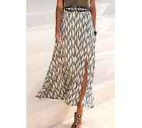 Maxirock LASCANA, Damen, Gr. 34, beige (creme, khaki bedruckt), Jersey, Obermaterial: 100% Viskose, bedruckt, figurumspielend knöchellang, Röcke Maxirock, mit Schlitz, Sommerrock, Alloverprint (509513