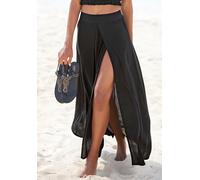 Maxirock LASCANA, Damen, Gr. 38, schwarz, Crêpe, Obermaterial: 100% Viskose, unifarben, figurumspielend knöchellang, Röcke Maxirock, mit besonderem Schnitt, langer Rock mit Beinschlitz, Strandrock, To