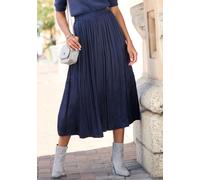 Maxirock LASCANA, Damen, Gr. 40, blau, Web, Obermaterial: 100% Polyester, unifarben, figurumspielend knöchellang, Röcke Maxirock, mit Plisseefalten, edel glänzende Ware (15856655-40) blau