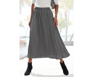 Maxirock LASCANA, Damen, Gr. 40, grau (anthrazit), Web, Obermaterial: 100% Polyester, unifarben, figurumspielend knöchellang, Röcke Maxirock, mit Plisseefalten, edel glänzende Ware, festlich (35109856