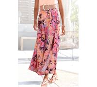 Maxirock LASCANA, Damen, Gr. 44, pink (pink bedruckt), Web, Obermaterial: 100% Viskose, bedruckt, figurumspielend knöchellang, Röcke Maxirock, mit Schlitz (64545413-44) pink bedruckt