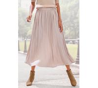 Maxirock LASCANA, Damen, Gr. 46, beige (champagner), Web, Obermaterial: 100% Polyester, unifarben, figurumspielend knöchellang, Röcke Maxirock, mit Plisseefalten, edel glänzende Ware (22238152-46) cha