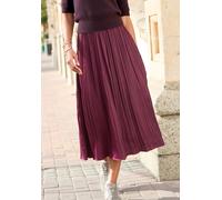Maxirock LASCANA, Damen, Gr. 46, bordeaux, Web, Obermaterial: 100% Polyester, unifarben, figurumspielend knöchellang, Röcke Maxirock, mit Plisseefalten, edel glänzende Ware, festlich (69571149-46) bor