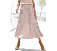 Maxirock LASCANA, Damen, Gr. 36, beige (champagner), Web, Obermaterial: 100% Polyester, unifarben, modisch, figurumspielend knöchellang, Röcke, mit Plisseefalten, edel glänzende Ware, Topseller (22238