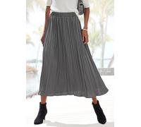 Maxirock LASCANA "mit Plisseefalten aus edel glänzender Ware", Damen, Gr. 44, grau (anthrazit), Web, Obermaterial: 100% Polyester, unifarben, figurumspielend knöchellang, Röcke Maxirock, festlicher Fa