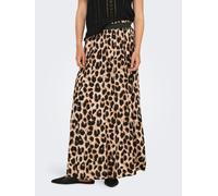 Maxirock ONLY "ONLVENEDIG AOP LIFE LONG SKIRT", Damen, Gr. XL (42), beige (cloud dancer aop:tiana leo), Web, Obermaterial: 100% Viskose, bedruckt, regular fit wadenlang, Röcke Maxirock, Viskose, waden