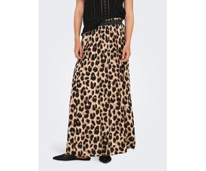 Maxirock ONLY "ONLVENEDIG AOP LIFE LONG SKIRT", Damen, Gr. XL (42), beige (cloud dancer aop:tiana leo), Web, Obermaterial: 100% Viskose, bedruckt, regular fit wadenlang, Röcke Maxirock, Viskose, waden
