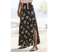 Maxirock VIVANCE, Damen, Gr. 34, schwarz, koralle bedruckt, Jersey, Obermaterial: 100% Viskose, bedruckt, lang, Röcke Maxirock, aus Viskosejersey, langer Sommerrock mit Alloverdruck und Schlitz (50762