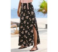 Maxirock VIVANCE, Damen, Gr. 38, schwarz, koralle bedruckt, Jersey, Obermaterial: 100% Viskose, bedruckt, lang, Röcke Maxirock, aus Viskosejersey, langer Sommerrock mit Alloverdruck und Schlitz (50762