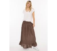 Maxirock ZWILLINGSHERZ "Classic Dots", Damen, Gr. S/M, braun, Obermaterial: 59% Viskose, 30% Baumwolle, 11% Leinen, Röcke Maxirock, knöchellang, elastischer Bund, mit Punkten (41506209-S) braun