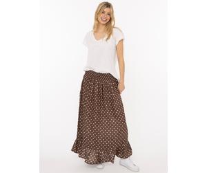 Maxirock ZWILLINGSHERZ "Classic Dots", Damen, Gr. S/M, braun, Obermaterial: 59% Viskose, 30% Baumwolle, 11% Leinen, Röcke Maxirock, knöchellang, elastischer Bund, mit Punkten (41506209-S) braun