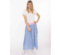 Maxirock ZWILLINGSHERZ "Geometric Flowers", Damen, Gr. L/XL, blau (mittelblau), Web, Obermaterial: 100% Viskose, Röcke Maxirock, Florales Muster, Gummizug mit Schrift, leichtes Material, knöchellang (