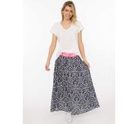 Maxirock ZWILLINGSHERZ "Geometric Flowers", Damen, Gr. L/XL, dunkelblau, Web, Obermaterial: 100% Viskose, Röcke Maxirock, Florales Muster, Gummizug mit Schrift, leichtes Material, knöchellang (3341860