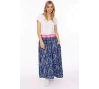 Maxirock ZWILLINGSHERZ "Jungle Leaves", Damen, Gr. S/M, blau, Web, Obermaterial: 100% Viskose, Röcke Maxirock, Blättermotiv, Gummizug mit Schrift, leichtes Material, knöchellang (27110707-S) blau