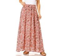 Maxiröcke für Damen, Reg & Übergröße, lange Röcke, fließender Sommerrock, Aline, elastisch, hohe Taille, trendig, 2023, pink floral, Groß