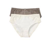 Maxislip BONPRIX, Damen, Gr. 40/42 (M), 2 Stk., beige (creme, taupe), Obermaterial: 80% Polyamid, 20% Elasthan. Netzfutter: 90% Polyamid, 10% Elasthan. Spitze: 87% Polyamid, 13% Elasthan, Unterhosen, 