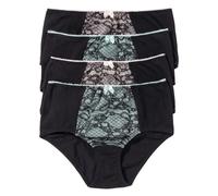 Maxislip BONPRIX, Damen, Gr. 40/42 (M), 4 Stk., schwarz, Obermaterial: 95% Baumwolle, 5% Elasthan. Spitze: 90% Polyamid, 10% Elasthan, Unterhosen, 4-er Pack, mit farbigem Spitzeneinsatz (19401056-40) 