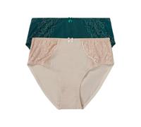 Maxislip BONPRIX, Damen, Gr. 44/46 (L), 2 Stk., grün (tiefgrün, naturstein), Obermaterial: 80% Polyamid, 20% Elasthan. Futter: 90% Polyamid, 10% Elasthan. Spitze: 89% Polyamid, 11% Elasthan, Unterhose