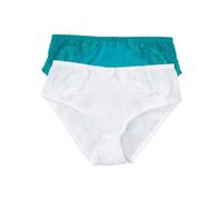 Maxislip BONPRIX, Damen, Gr. 44/46 (L), 2 Stk., weiß (weiß, petrolgrün), Obermaterial: 80% Polyamid, 20% Elasthan. Netzfutter: 90% Polyamid, 10% Elasthan. Spitze: 87% Polyamid, 13% Elasthan, Unterhose