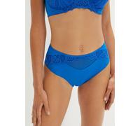 Maxislip BONPRIX "Maxislip mit zarter Spitze", Damen, Gr. 44/46 (L), blau (azurblau), Obermaterial: 80% Polyamid, 20% Elasthan. Futter: 90% Polyamid, 10% Elasthan. Spitze: 90% Polyamid, 10% Elasthan, 