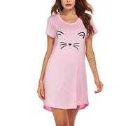 MAXMODA Damen Nachthemd Baumwolle Gemütlich Nachthemd Kurzarm Sleepshirt Knielang Nachtwäsche Negligee rosa XL