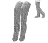 MAXQUU 1 Paar Kniestrümpfe, warme Plüschsocken, lange Herbst- und Wintersocken, bequeme Schlafsocken, kältebeständige Plüschsocken, flauschige Slipper-Socken für Damen (grau).