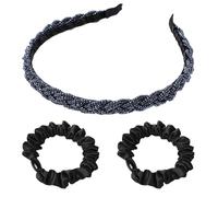 MAXQUU 1 Stück Perlen-Stirnband Mit 2 Stück Schwarzen Haargummis, Damen-Haarschmuck, Geflochtener Haarschmuck, Haarschmuck, Kristall-Haarschmuck