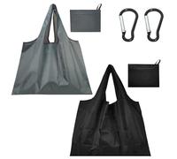 MAXQUU 2 Stück faltbare Einkaufstaschen mit 2 Stück Karabinerschnallen, wiederverwendbare Einkaufstaschen, langlebig und wasserdicht, waschbare Einkaufstaschen, geeignet zum Einkaufen, Reisen.