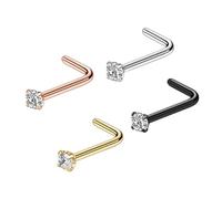 Maxtonser 1 Set mehrfarbige Nasenstecker aus Edelstahl, 4 Stück, 3 Schaftdesigns, 7 mm Stablänge, bequemer Piercing-Schmuck