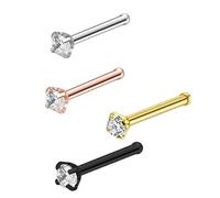 Maxtonser 1 Set mehrfarbige Nasenstecker aus Edelstahl, 4 Stück, 3 Schaftdesigns, 7 mm Stablänge, bequemer Piercing-Schmuck